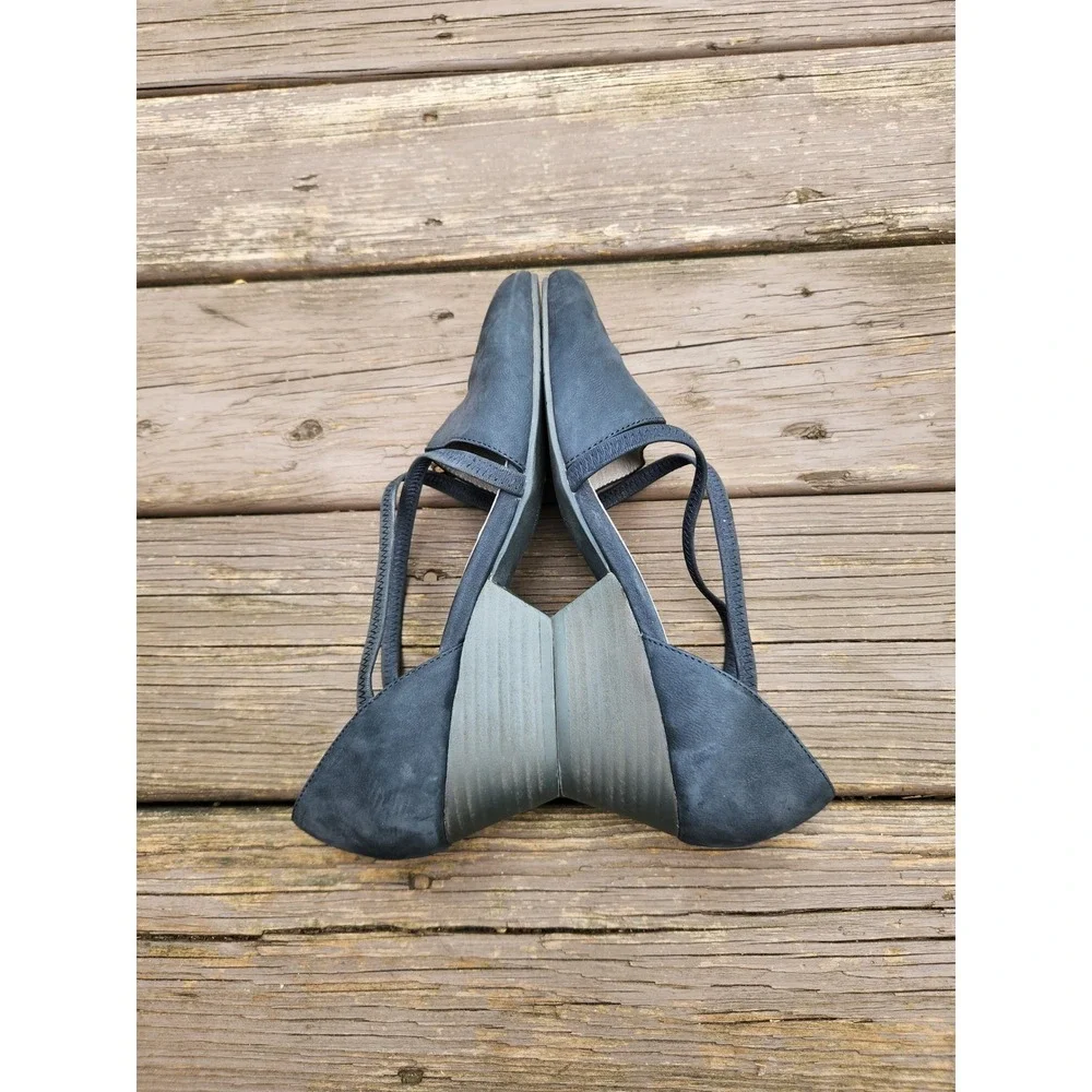 Eileen Fisher Pumps Navy Blue Nubuck Leather Crisscross Wedge Pointed Toe 9.5